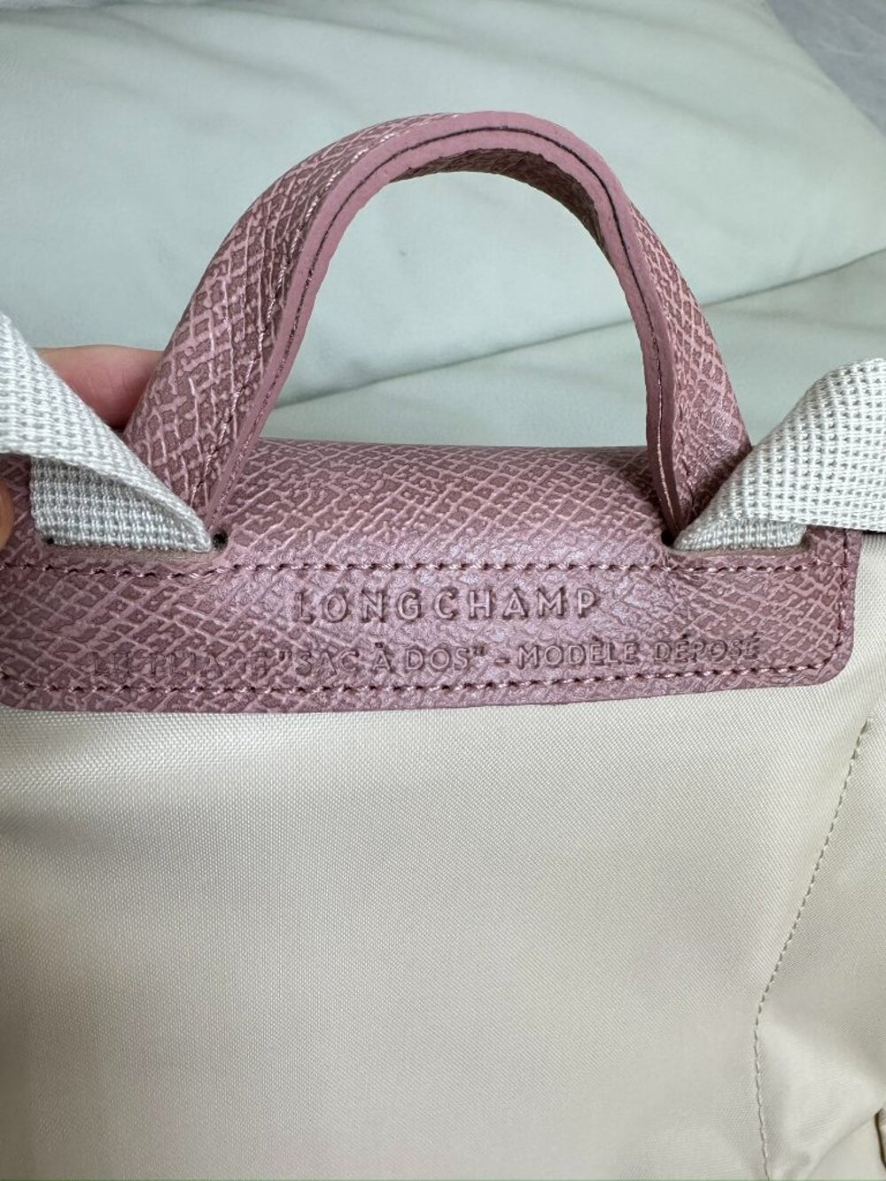 ✨ Longchamp Le Pliage Original Beige & Pink Leather Trim Backpack - Picture 7 of 9